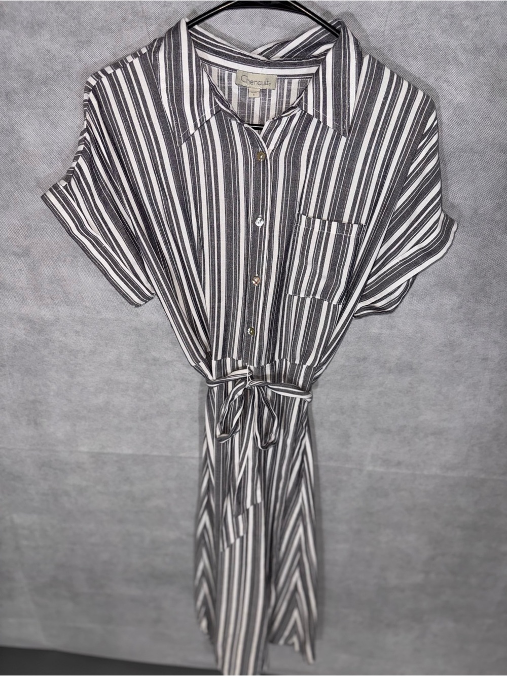 Chenault Black and White Striped Long Sleeve Button Dress